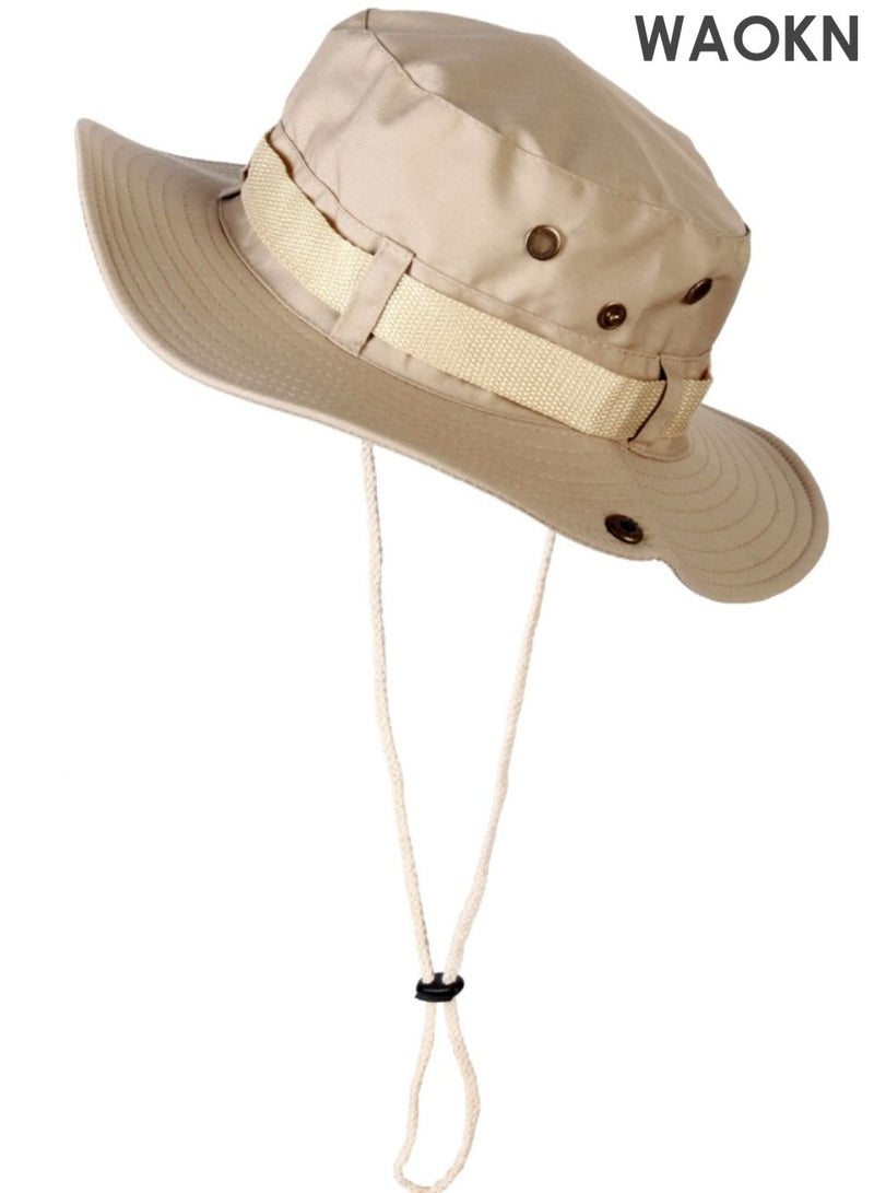 WAOKN Sun Hats Safari Hat , UV Protection Wide Brim Summer Hat , Cotton Foldable Fishing Hiking Cap , Breathable Cowboy Style Boonie Hat for Men and Women Outdoor , Suitable for tourism, seaside, outdoor sports , unisex , beige . - Image 1